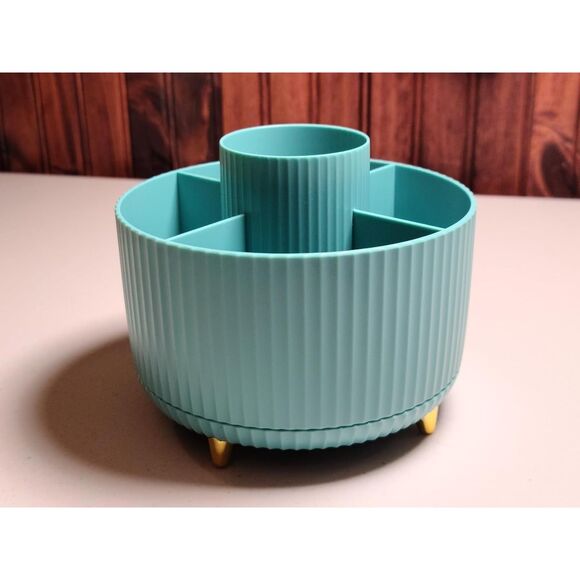 Diesisa 5 Slot Make up Brushes Blue Cup 360° Rotating Makeup Brush Holder - Picture 3 of 6